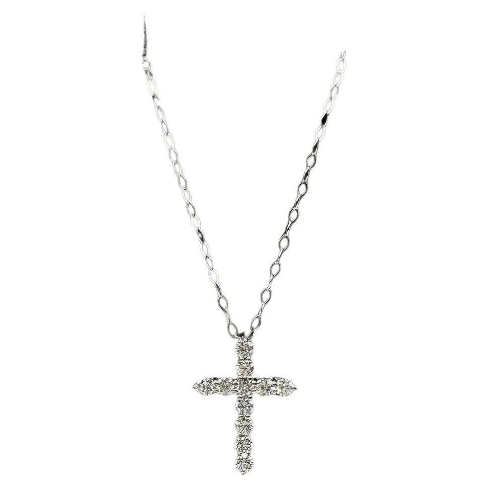 Collana con croce di diamanti naturali in oro bianco 14kt - 0,35ctw, 18in, New