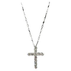 Collana con croce di diamanti naturali in oro bianco 14kt - 0,56ctw, 18in, New