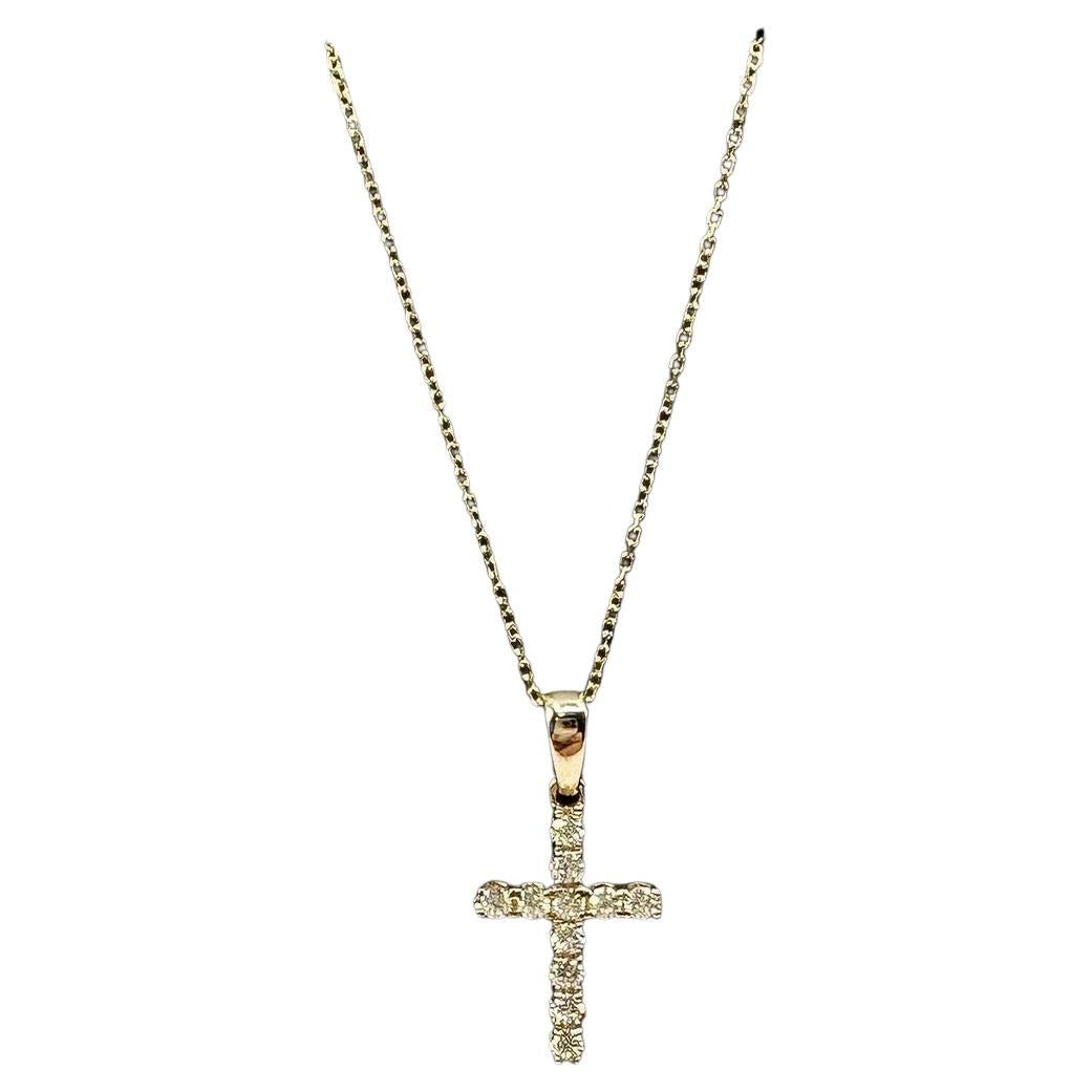 Natural Diamond Cross Necklace in 14kt Yellow Gold – 0.20ctw, 18in, New