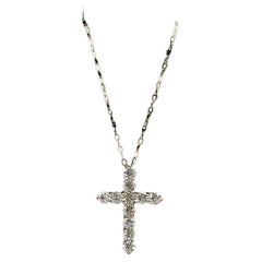Collana con croce di diamanti naturali in oro giallo 14kt - 0,96ctw, 18in, New