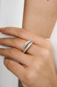 Natural Diamond Cross Over Band Ring Crafted in 18k Solid White Gold