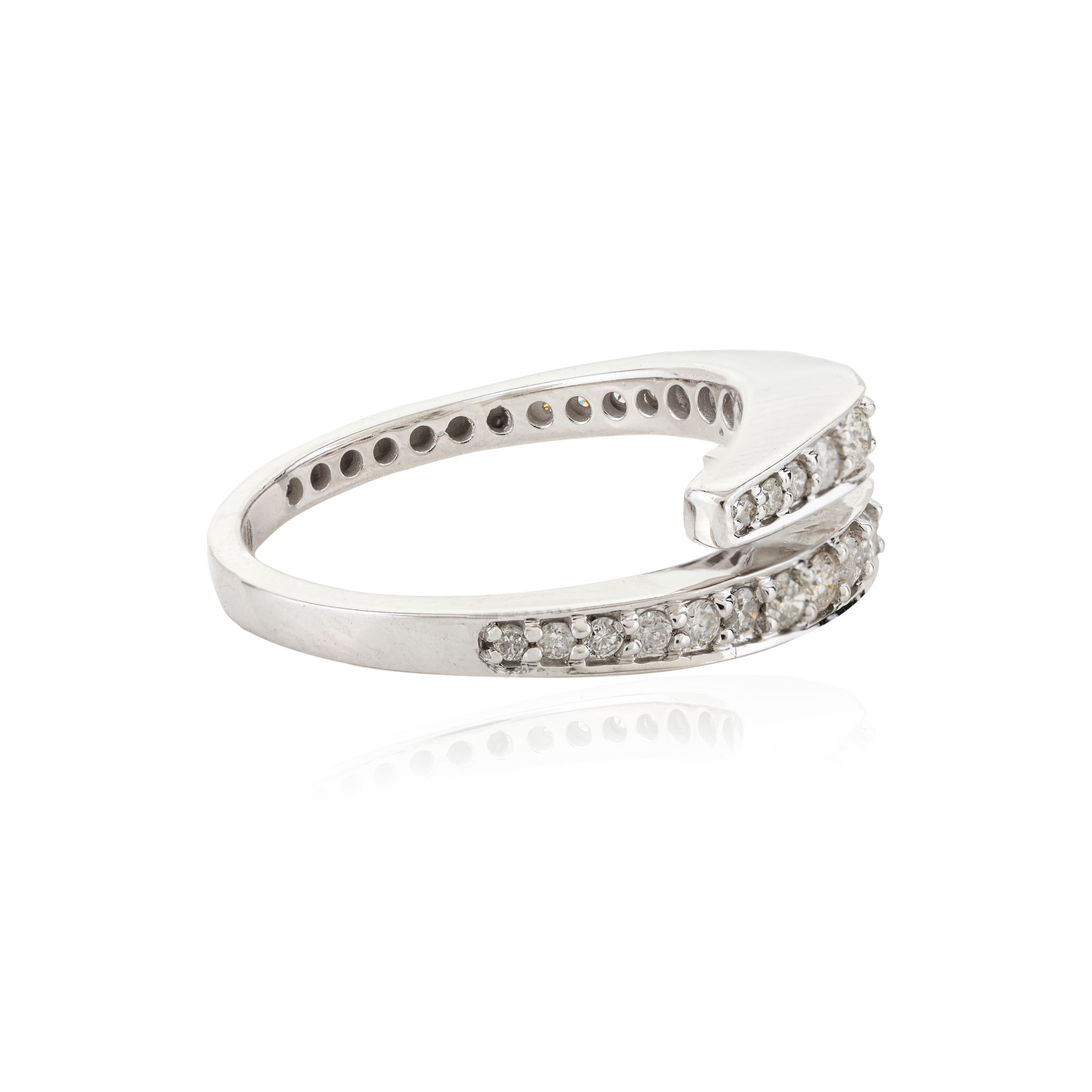For Sale:  Natural Diamond Cross Over Band Ring Crafted in 18k Solid White Gold 5