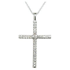 Natural Diamond Cross Pendant 17" Chain 14k White Gold 0.41 TCW Certified