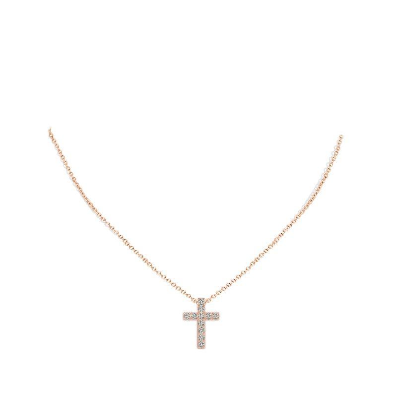 Rose Cut ANGARA Natural 0.75cttw Diamond Cross Pendant in 14K Rose Gold (Color-K, I3) For Sale