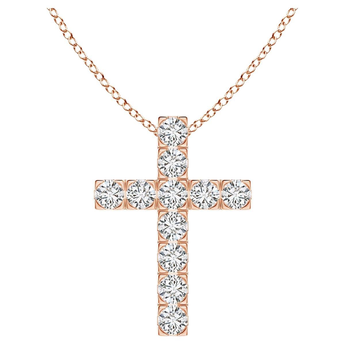 ANGARA Pendentif croix en or rose 14K avec diamant naturel 0.75cttw (Couleur- H, SI2)