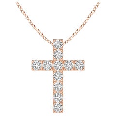 ANGARA Natural 0.75cttw Diamond Cross Pendant in 14K Rose Gold (Color- H, SI2)