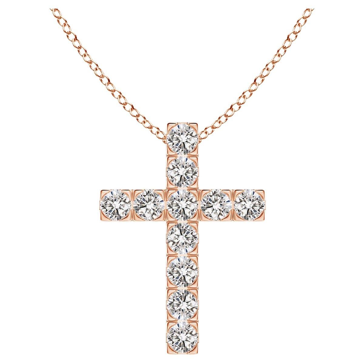 ANGARA Pendentif croix en or rose 14K avec diamant naturel 0.75cttw (I-J, I1-I2)