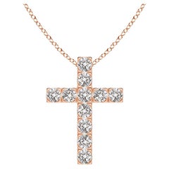 ANGARA Natural 0.75cttw Diamond Cross Pendant in 14K Rose Gold (I-J, I1-I2)