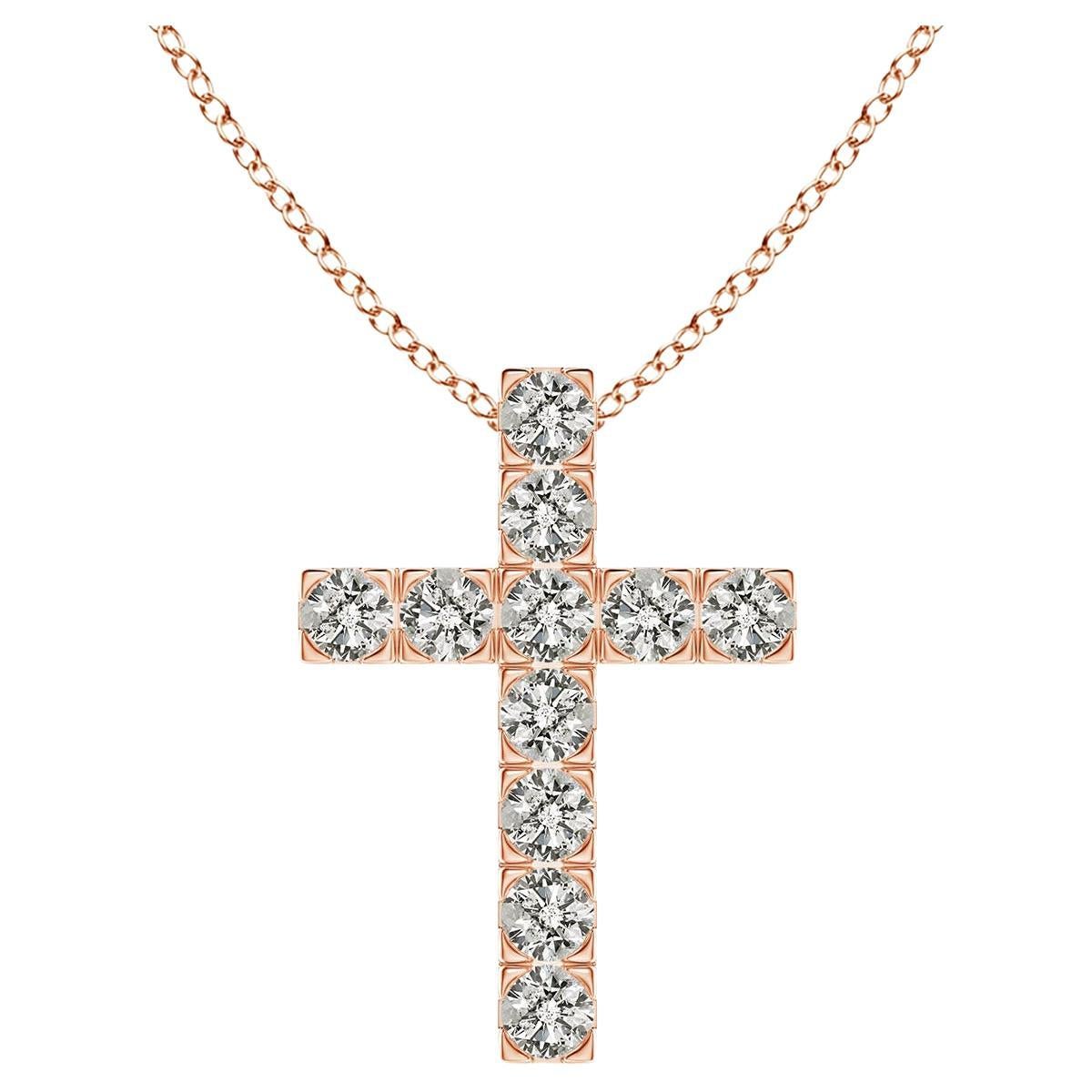 ANGARA Natural 0.75cttw Diamond Cross Pendant in 14K Rose Gold (Color-K, I3) For Sale
