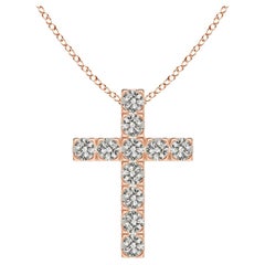 ANGARA Natural 0.75cttw Diamond Cross Pendant in 14K Rose Gold (Color-K, I3)