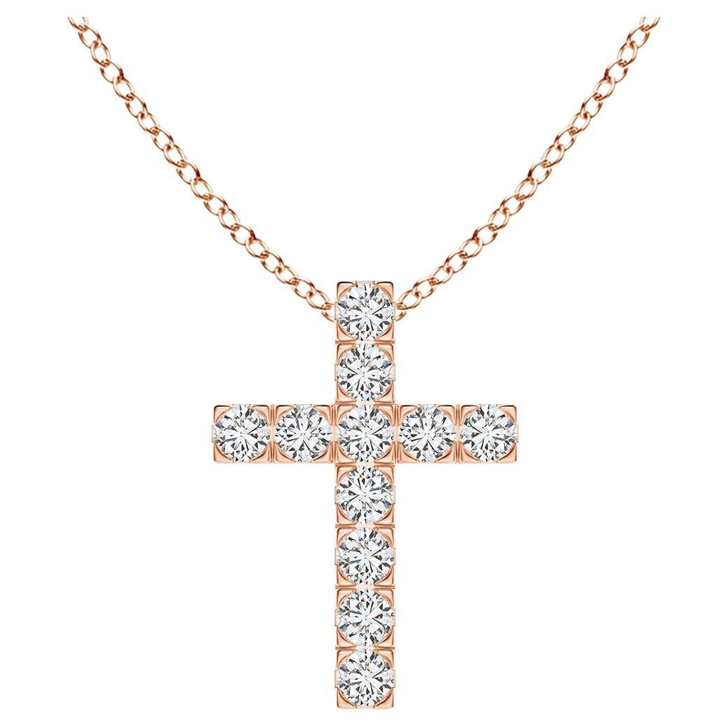 ANGARA Pendentif croix en or rose 14K avec diamant naturel 0.38cttw (Couleur- H, SI2)