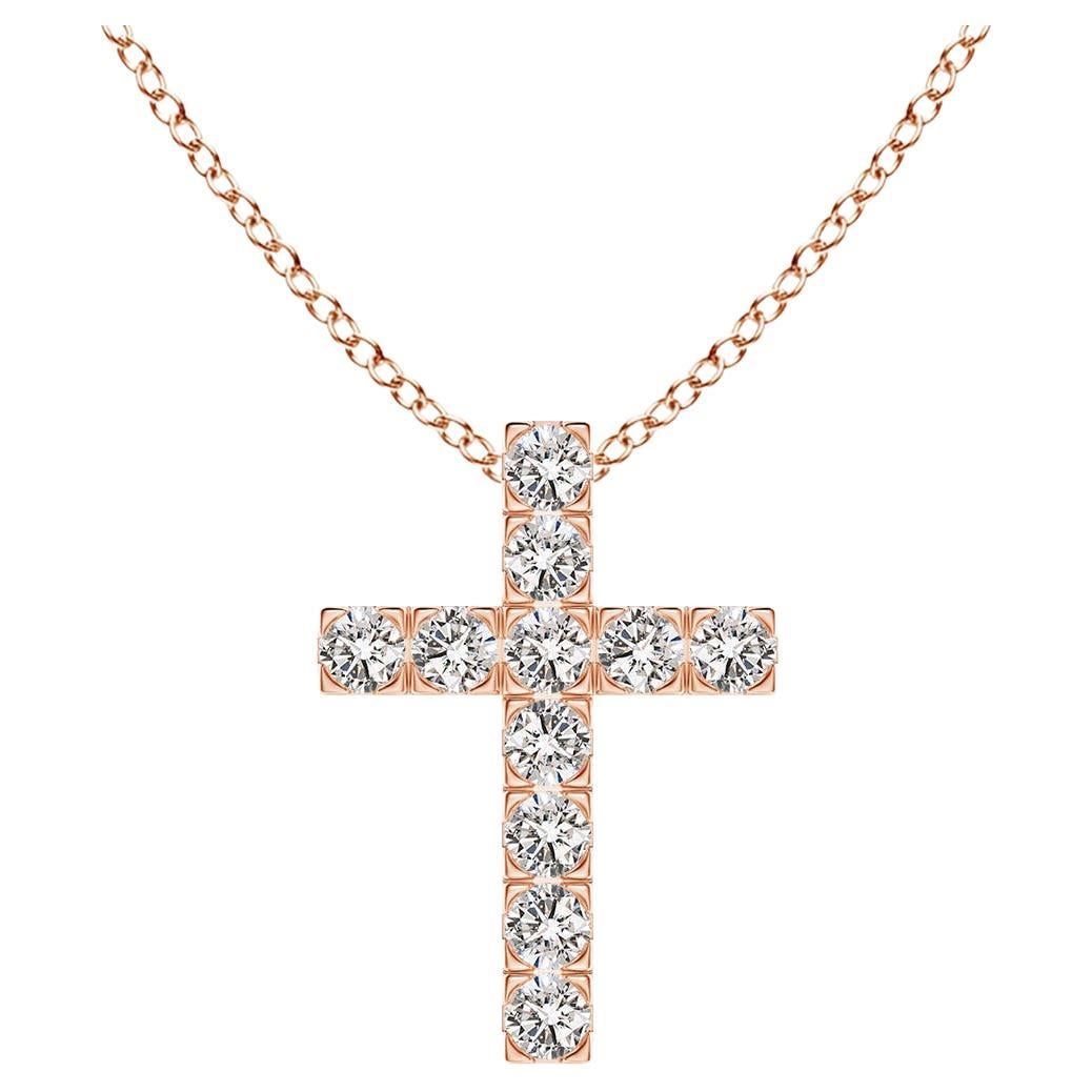 ANGARA Pendentif croix en or rose 14K avec diamant naturel 0.38cttw (I-J, I1-I2)