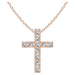 ANGARA Pendentif croix en or rose 14K avec diamant naturel 0.38cttw (I-J, I1-I2)