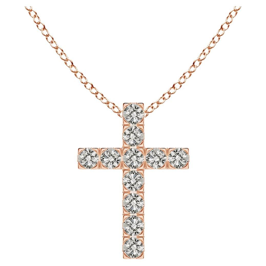 ANGARA Pendentif croix en or rose 14K avec diamant naturel 0.38cttw (Couleur- K, I3)