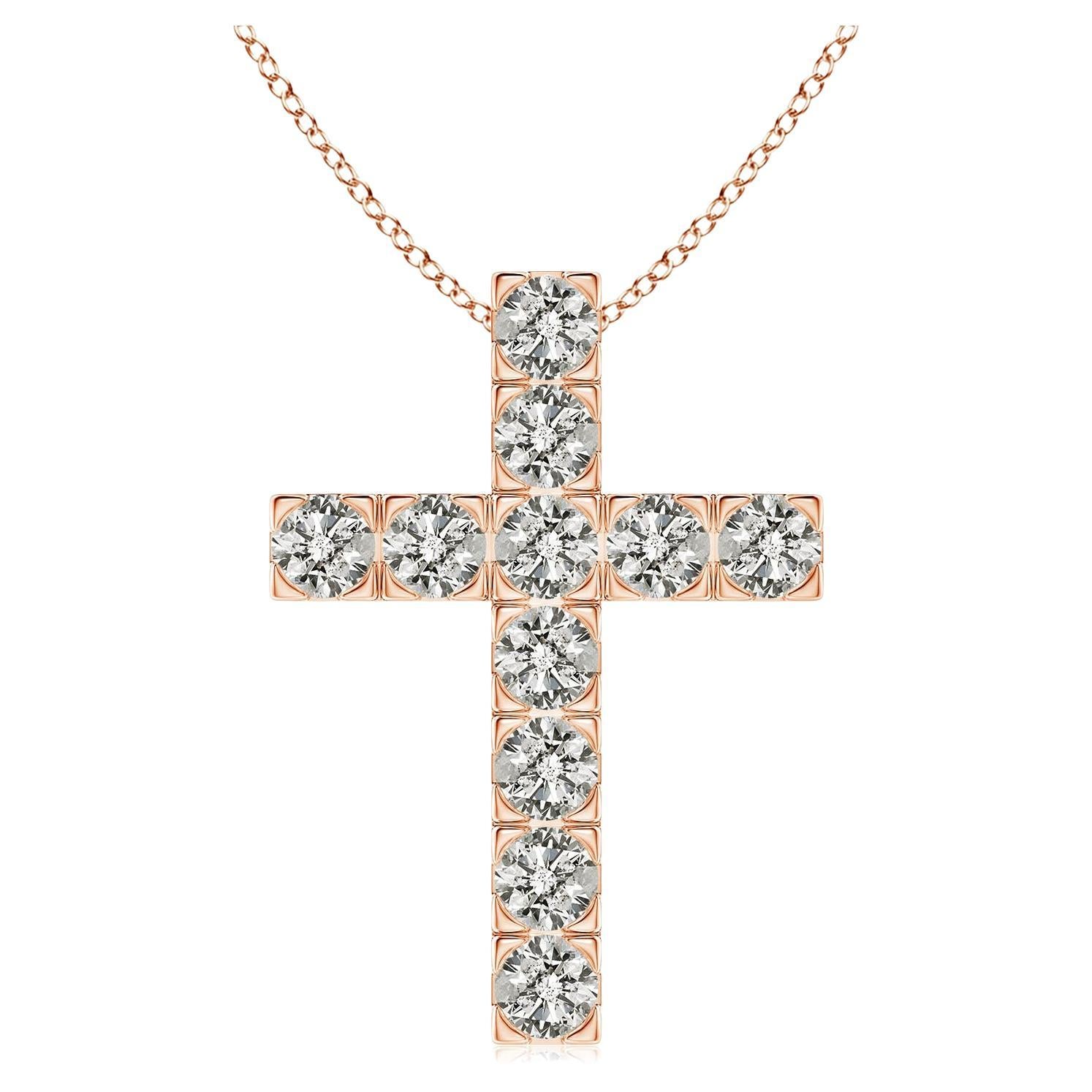 ANGARA Natural 1.75cttw Diamond Cross Pendant in 14K Rose Gold (Color- K, I3) For Sale
