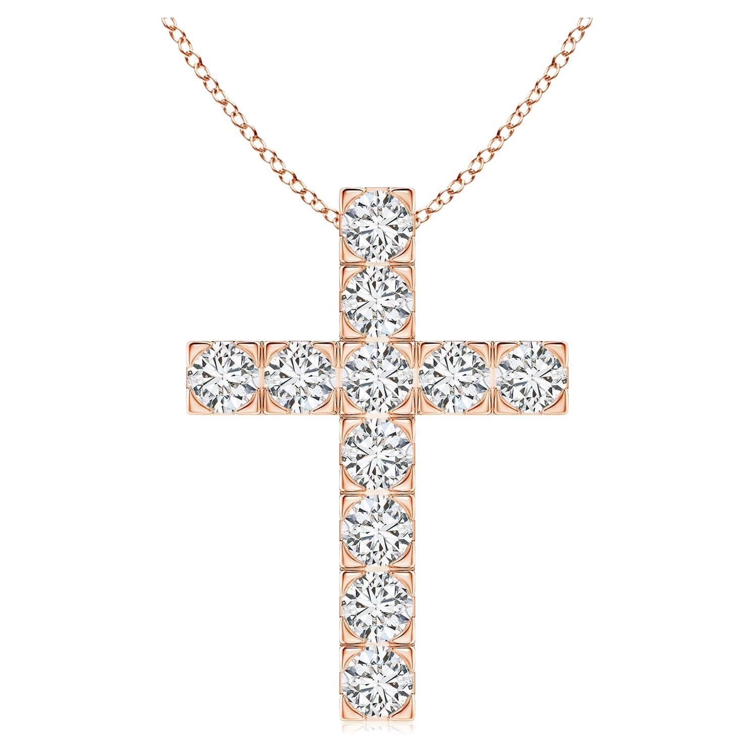 ANGARA Natural 1.75cttw Diamond Cross Pendant in 14K Rose Gold (Color- H, SI2) For Sale