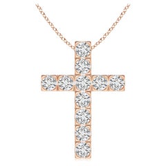 ANGARA Pendentif croix en or rose 14K avec diamant naturel 1.75cttw (Couleur- H, SI2)