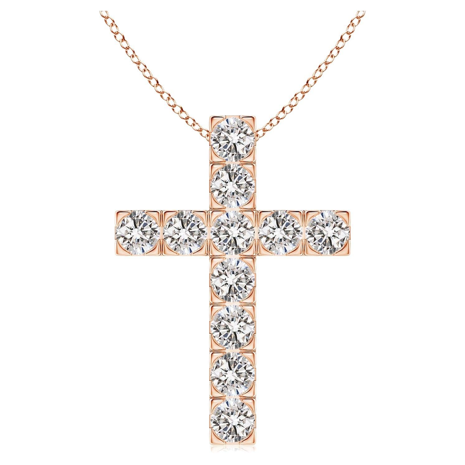 ANGARA Natural 1.75cttw Diamond Cross Pendant in 14K Rose Gold (I-J, I1-I2) For Sale