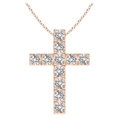 ANGARA Pendentif croix en or rose 14 carats avec diamant naturel de 1,75 carat poids total (I-J, I1-I2)