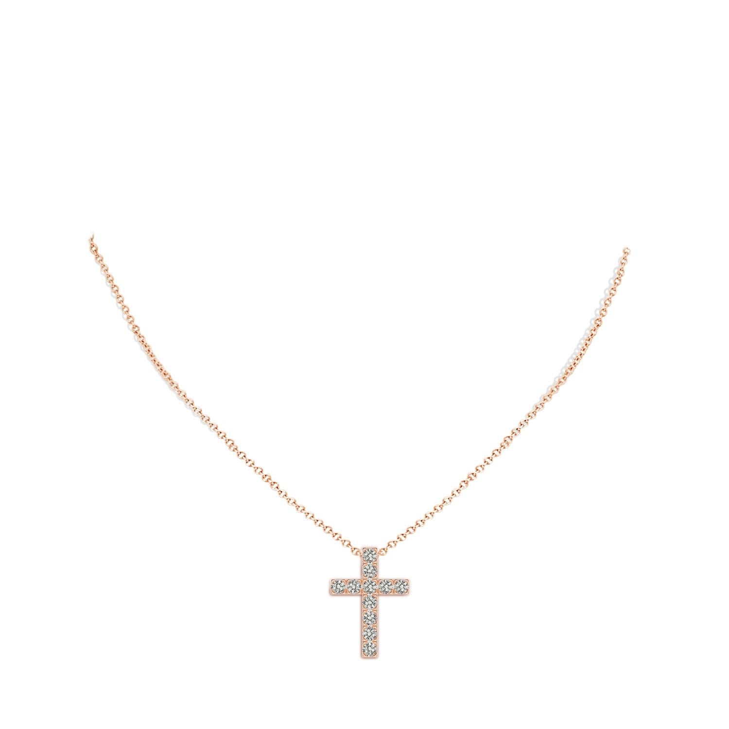 Round Cut ANGARA Natural 1.17cttw Diamond Cross Pendant in 14K Rose Gold (Color- K, I3) For Sale
