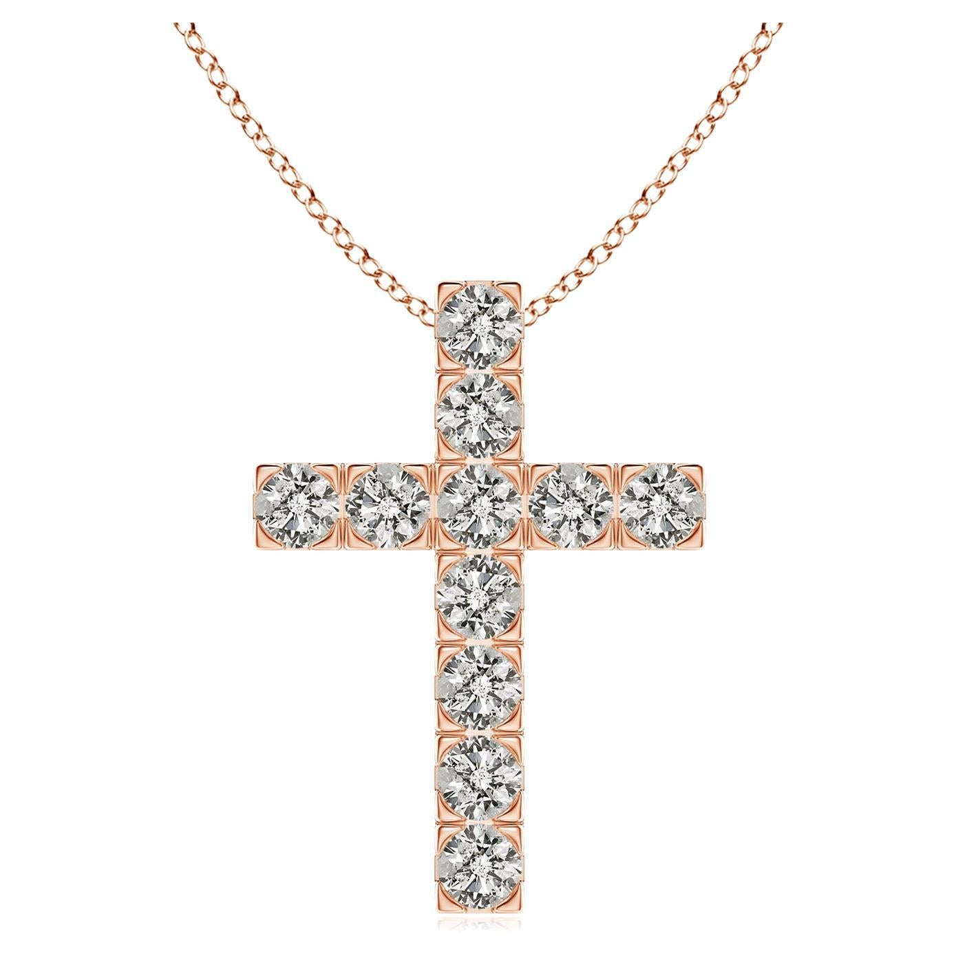 ANGARA Natural 1.17cttw Diamond Cross Pendant in 14K Rose Gold (Color- K, I3) For Sale