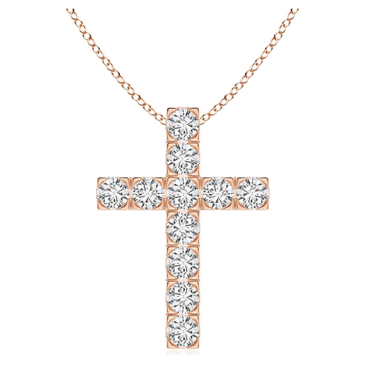 ANGARA Pendentif croix en or rose 14K avec diamant naturel 1.17cttw (Couleur- H, SI2)