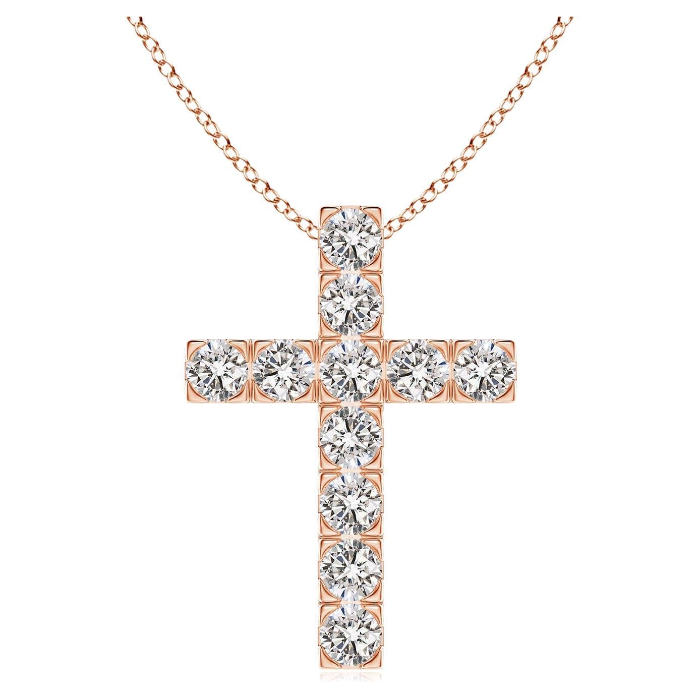 ANGARA Natural 1.17cttw Diamond Cross Pendant in 14K Rose Gold(Color-I-J, I1-I2)