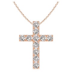 ANGARA Pendentif croix en or rose 14K avec diamant naturel 1.17cttw (Couleur-I-J, I1-I2)