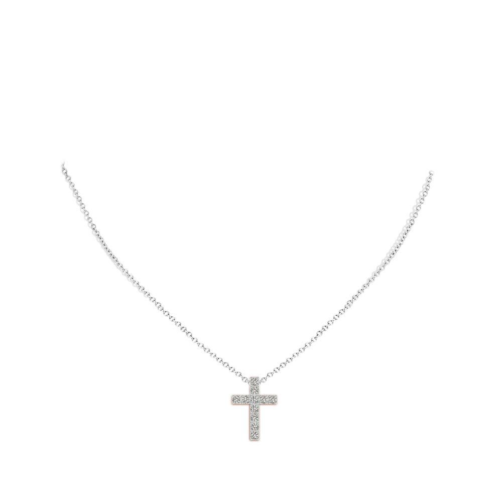 Round Cut ANGARA Natural 0.75cttw Diamond Cross Pendant in 14K White Gold (Color- K, I3) For Sale