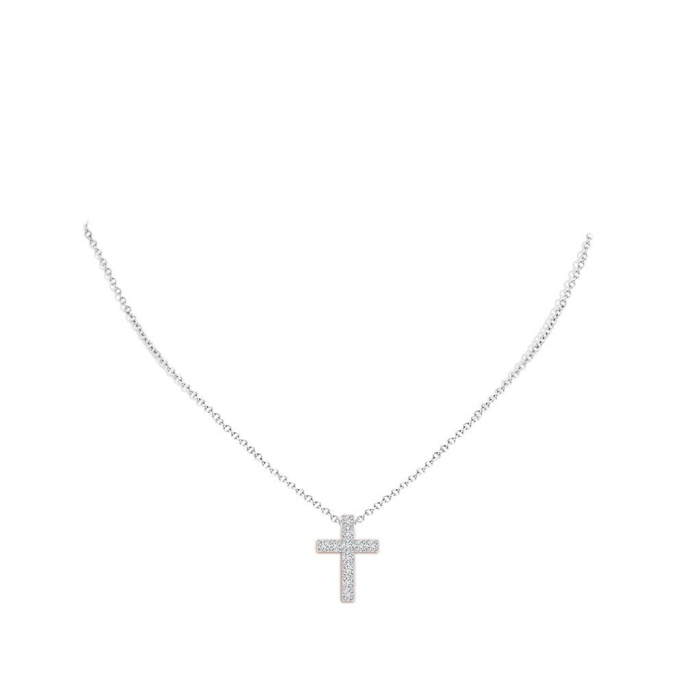 Round Cut ANGARA Natural 0.75cttw Diamond Cross Pendant in 14K White Gold (Color- H, SI2) For Sale