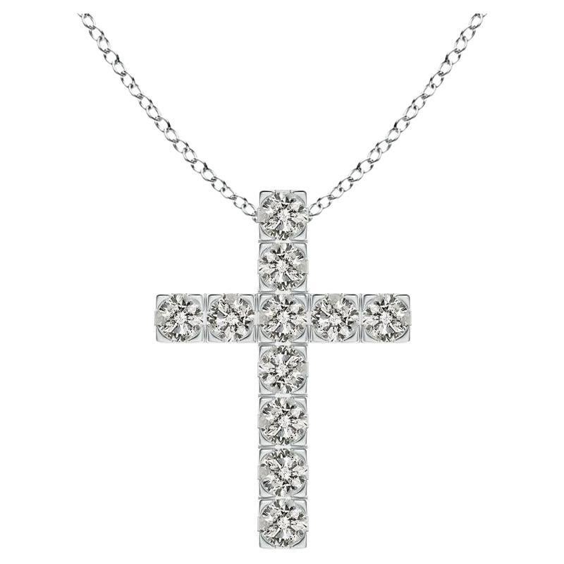 ANGARA Pendentif croix en or blanc 14K avec diamant naturel 0.75cttw (Couleur- K, I3)