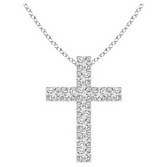 ANGARA Pendentif croix en or blanc 14K avec diamant naturel 0.75cttw (Couleur- H, SI2)