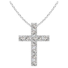 ANGARA Pendentif croix en or blanc 14K avec diamant naturel 0.75cttw (I-J, I1-I2)