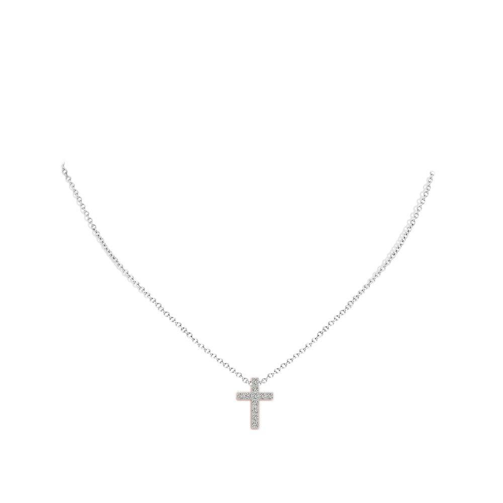 Round Cut ANGARA Natural 0.38cttw Diamond Cross Pendant in 14K White Gold (Color- K, I3) For Sale
