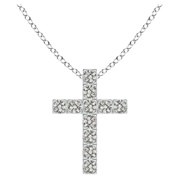 ANGARA Natural 0.38cttw Diamond Cross Pendant in 14K White Gold (Color- K, I3) For Sale