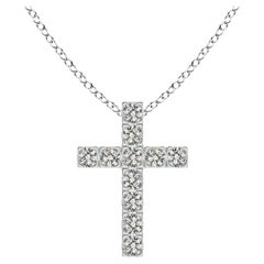 ANGARA Pendentif croix en or blanc 14K avec diamant naturel 0.38cttw (Couleur- K, I3)