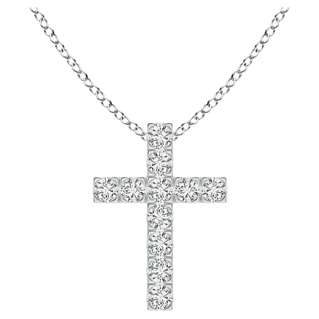 ANGARA Pendentif croix en or blanc 14K avec diamant naturel 0.38cttw (Couleur- H, SI2)