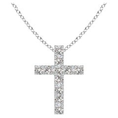 ANGARA Pendentif croix en or blanc 14K avec diamant naturel 0.38cttw (I-J, I1-I2)