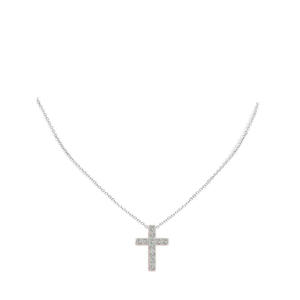 Round Cut ANGARA Natural 1.17cttw Diamond Cross Pendant in 14K White Gold (Color- K, I3) For Sale