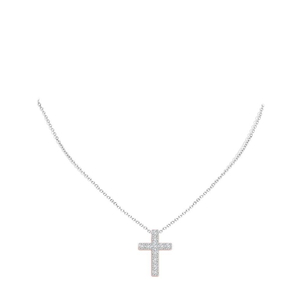 Round Cut ANGARA Natural 1.17cttw Diamond Cross Pendant in 14K White Gold (Color- H, SI2) For Sale