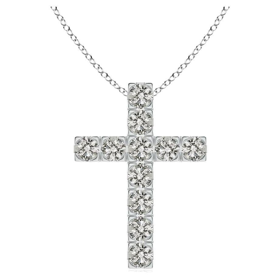 ANGARA Pendentif croix en or blanc 14K avec diamant naturel de 1.17cttw (Couleur- K, I3)