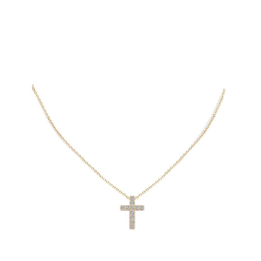 Round Cut ANGARA Natural 0.75cttw Diamond Cross Pendant in 14K Yellow Gold (Color- K, I3) For Sale