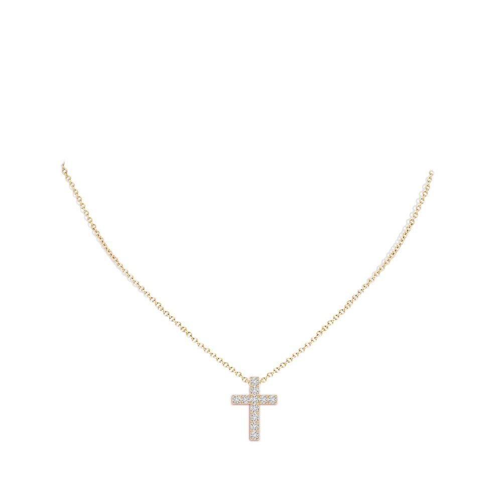 Round Cut ANGARA Natural 0.75cttw Diamond Cross Pendant in 14K Yellow Gold (Color- H, SI2) For Sale