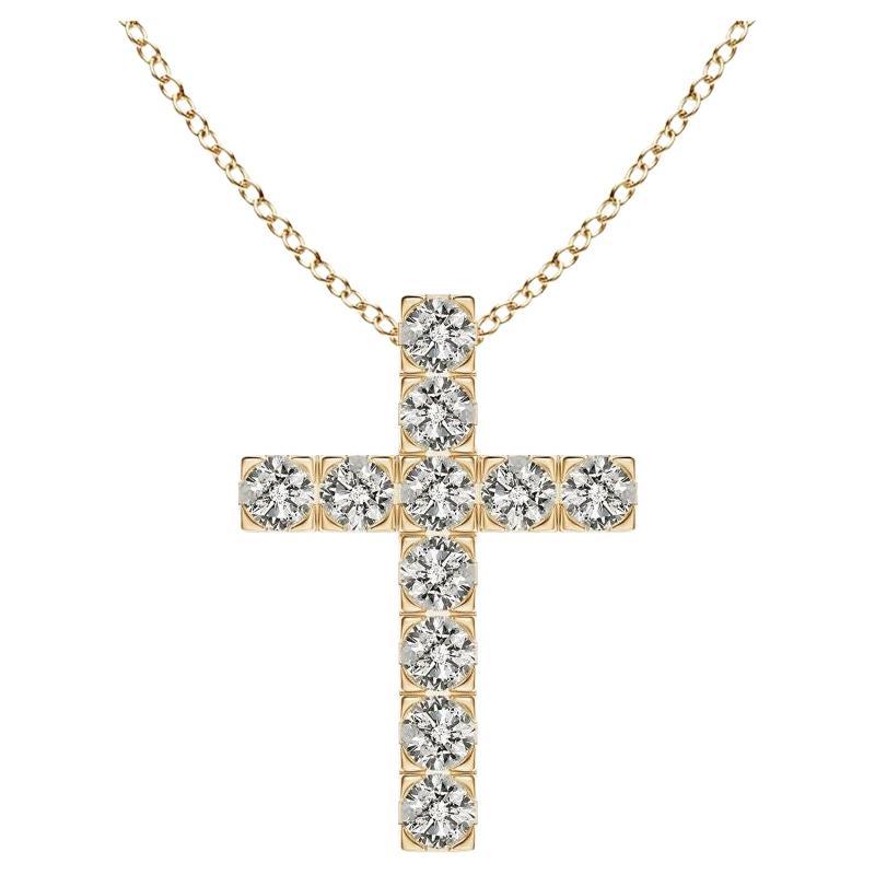 ANGARA Pendentif croix en or jaune 14K avec diamant naturel 0.75cttw (Couleur- K, I3) en vente