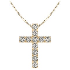 ANGARA Natural 0.75cttw Diamond Cross Pendant in 14K Yellow Gold (Color- K, I3)