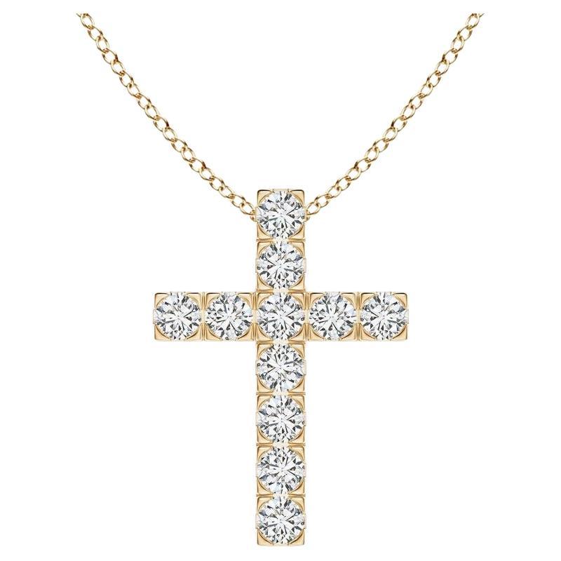 ANGARA Natural 0.75cttw Diamond Cross Pendant in 14K Yellow Gold (Color- H, SI2) For Sale