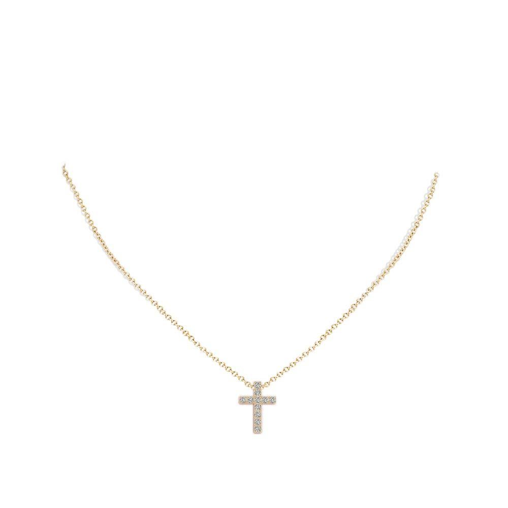 Round Cut ANGARA Natural 0.38cttw Diamond Cross Pendant in 14K Yellow Gold (Color- K, I3) For Sale