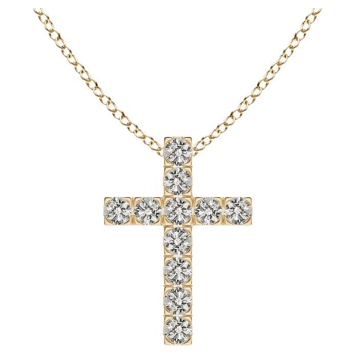 ANGARA Natural 0.38cttw Diamond Cross Pendant in 14K Yellow Gold (Color- K, I3) For Sale