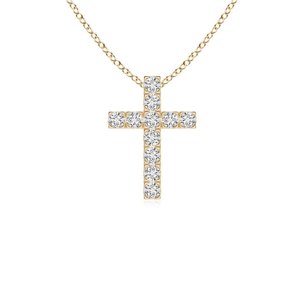 ANGARA Natural 0.38cttw Diamond Cross Pendant in 14K Yellow Gold (Color- H, SI2) For Sale