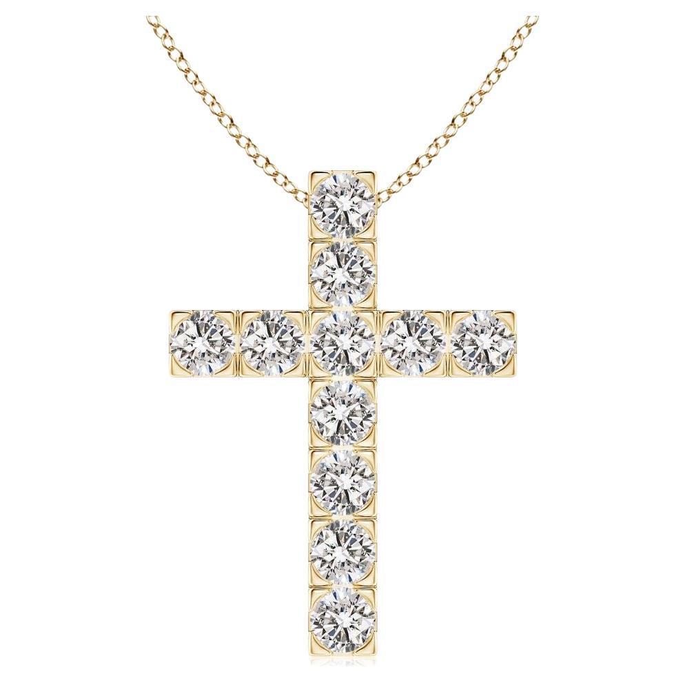 ANGARA Pendentif croix en or jaune 14 carats avec diamants naturels de 1,75 carat poids total (I-J, I1-I2)